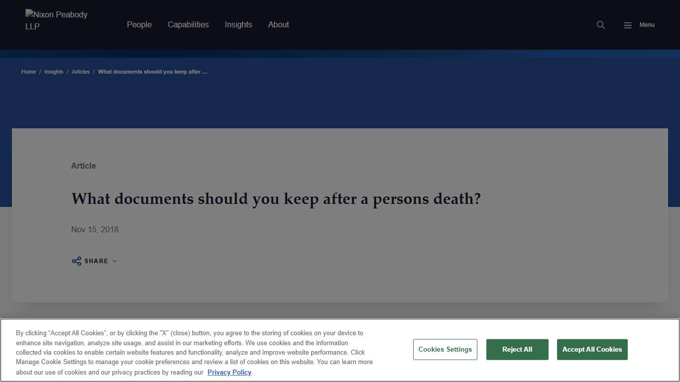 What documents should you keep after a persons death? Nixon Peabody LLP