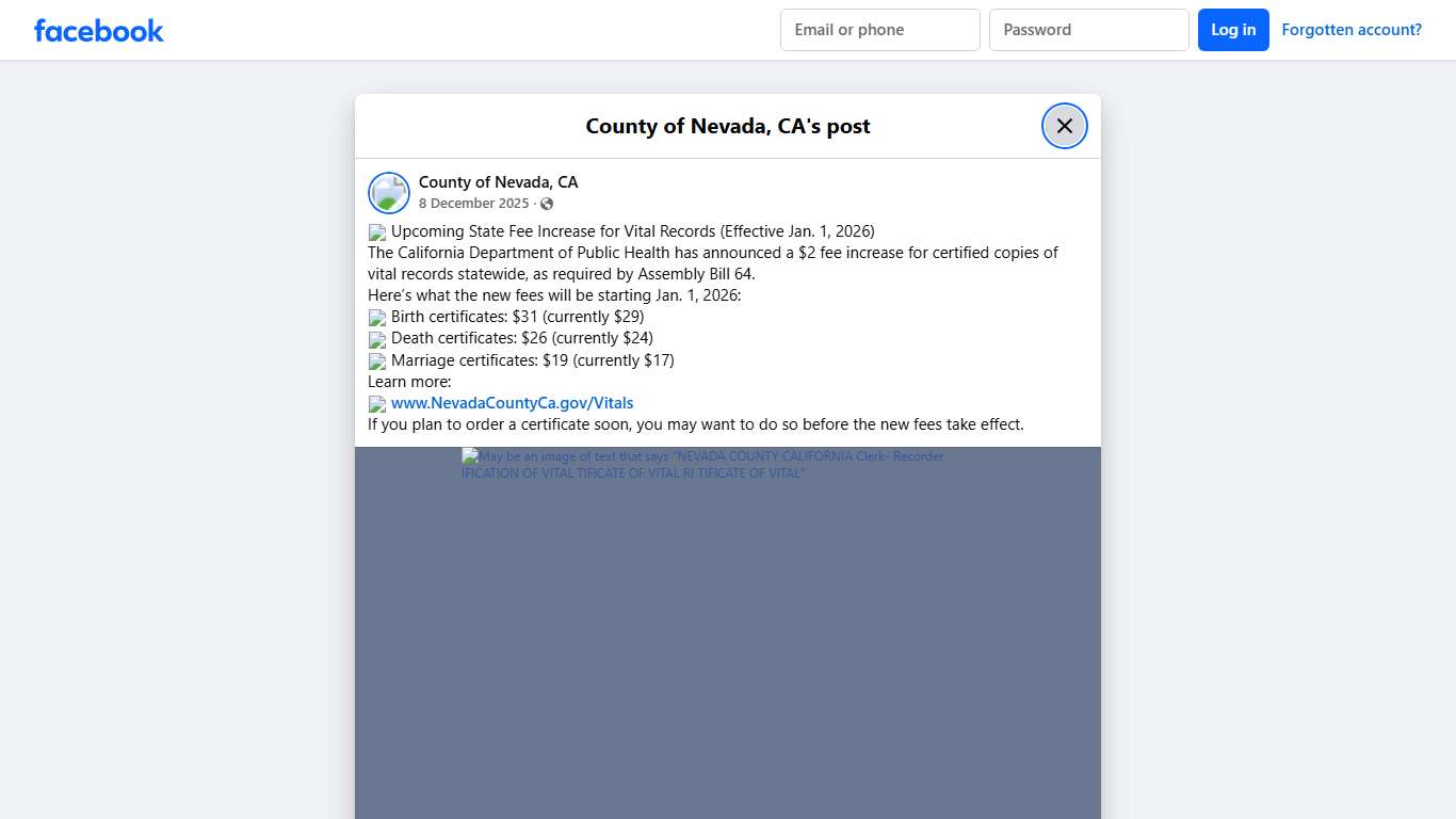 📢 Upcoming State Fee Increase for... - County of Nevada, CA Facebook